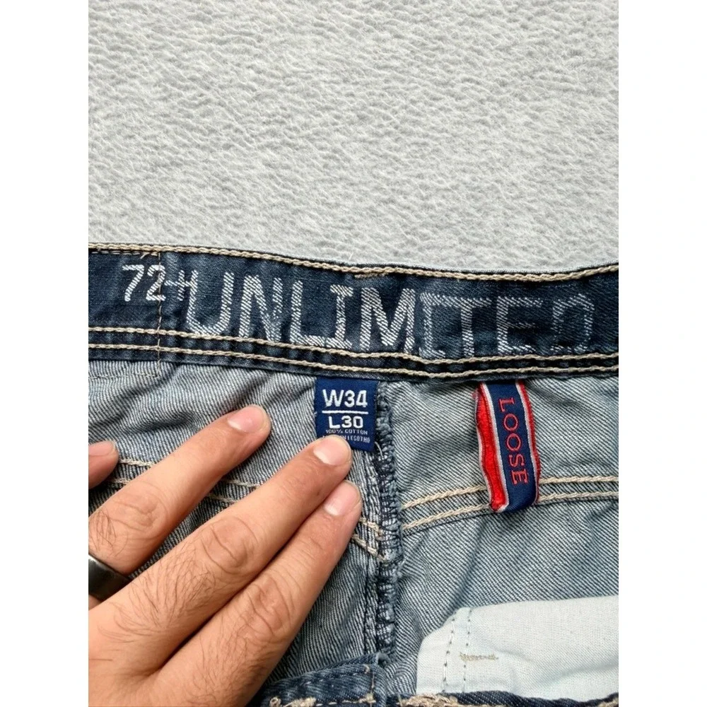 Ecko Unltd Mens Blue Denim Jeans Straight Relaxed Fit Streetwear Size 34x31